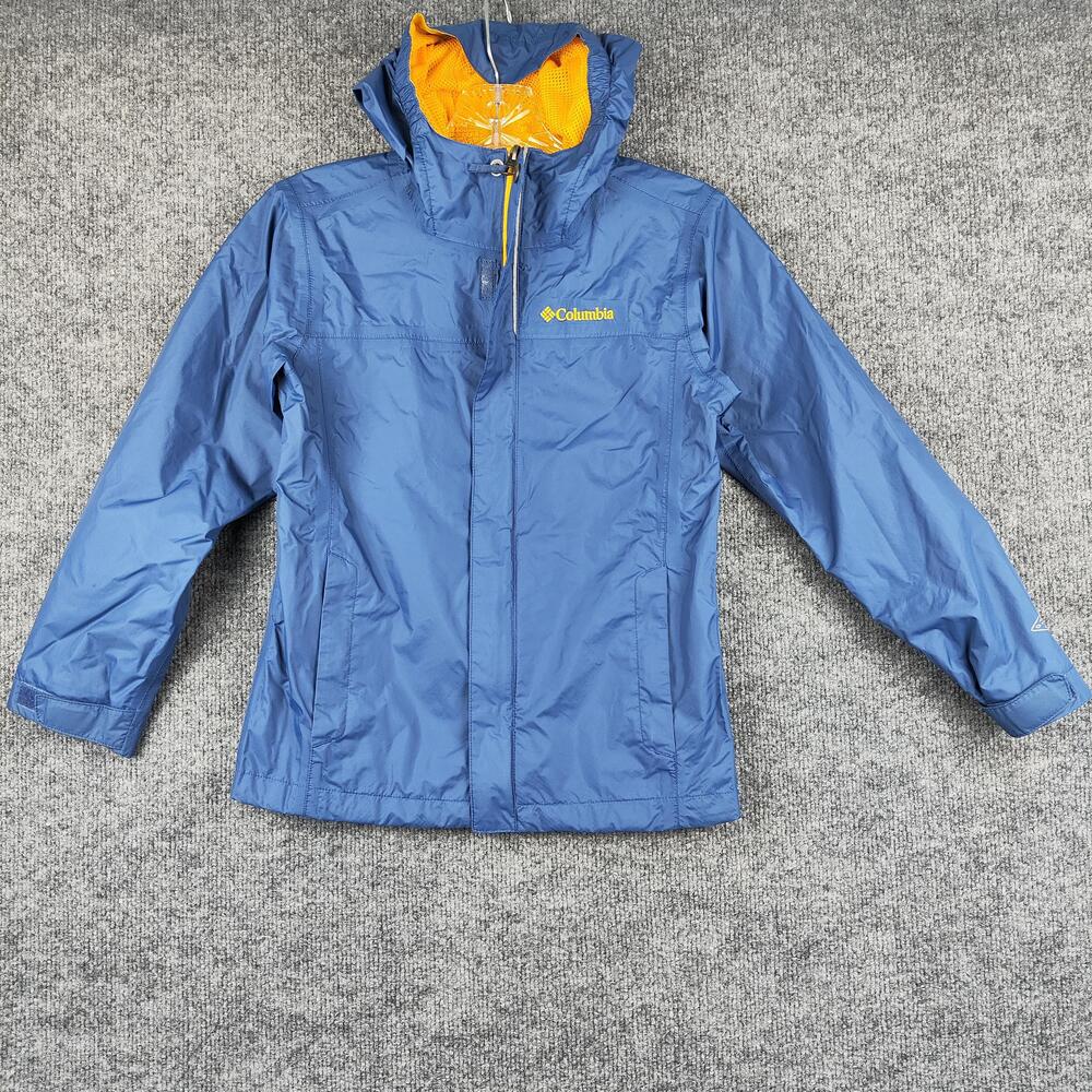 Columbia Jacket Youth 8 Blue Omni-Tech Hooded Waterproof Rain Coat Nylon